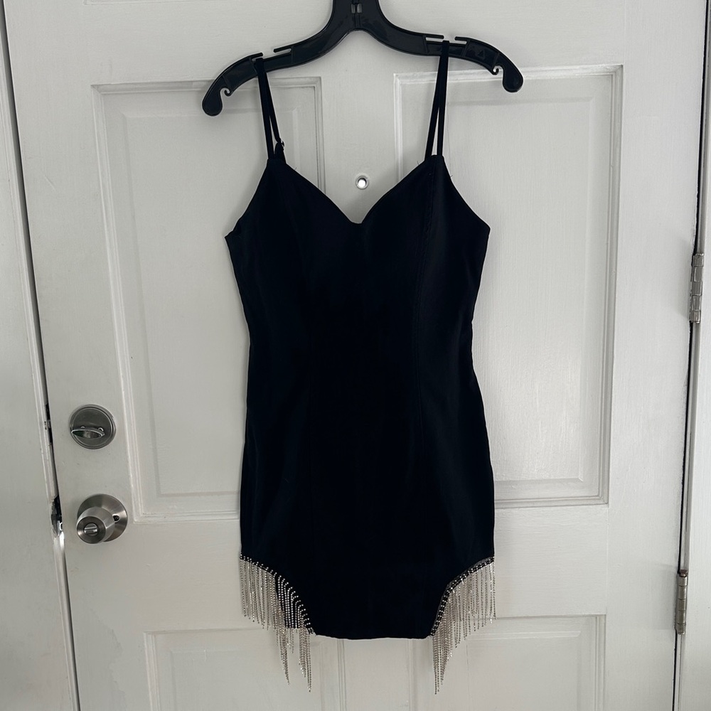 Elegant Black Dress with Silver Fringe